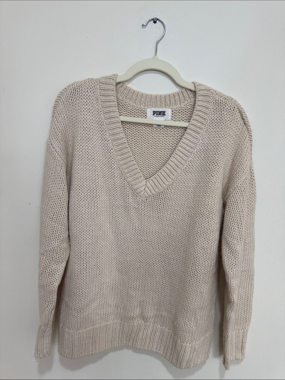 PINK Victoria's Secret Oversized V-Neck Sweater in Cream